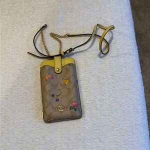 Coach Tan Floral Phone Crossbody with Gold Chain